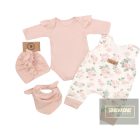 Zyzio&Zuzia 4 részes,virágmintás kislány szett:body+sapka+nadrág+sál