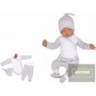 Zyzio&Zuzia 3 részes babakelengye szett:body+nadrág+sapka szürke csíkos 