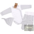 Zyzio&Zuzia 3 részes babakelengye szett:body+nadrág+sapka szürke csíkos 