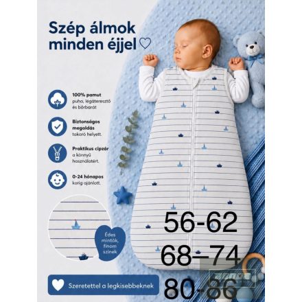 MM kisfiú ,vékony pamut hálózsák-bézs hajós
