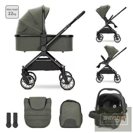 Lorelli Reya 3az1-ben multifunkciós babakocsi átfordítható tolókarral + Joy autóshordozó - green