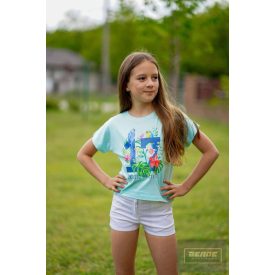 Chipi & Chips virágmintás rövid ujjú póló-türkíz