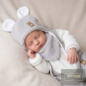   Zyzio&Zuzia  puha szőrmés ,téli babasapka fülekkel és babasállal-szürke