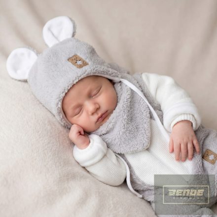 Zyzio&Zuzia  puha szőrmés ,téli babasapka fülekkel és babasállal-szürke