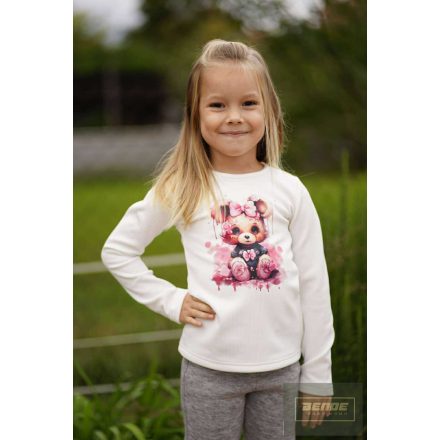 Chipi&Chips bordázott anyagú,vastag kislány felső,macikás-fehér