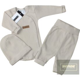   Zyzio&Zuzia 3 részes bordás szett :body+nadrág+sapka-latte