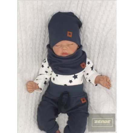 Zyzio&Zuzia -dupla, bordás pamut sapka +csősál szett -nany blue