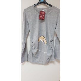   Mommy Style kukucskálós kismama felső,hosszú ujjú/szürke