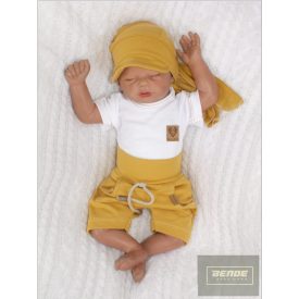   Zyzio&Zuzia 3 részes ,kisfiú nyári szett,body+rövidnadrág+sapka/mustár