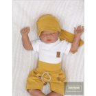 Zyzio&Zuzia 3 részes ,kisfiú nyári szett,body+rövidnadrág+sapka/mustár