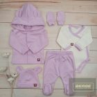 Zyzio&Zuzia 5 részes babakelengye szett:body+nadrág+sapka+kesztyű+kabát -lila