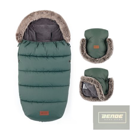 PETITE&MARS Téli szett Comfy 4in1 bundazsák + kézmelegítő kesztyű babakocsira Furry Veritable Khaki