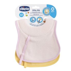   CHICCO Milky Bib előke nedvszívó nyakrésszel és cumipánttal - 2 db szivacsbetétes előke  AJÁNLOTT KOR: 0H + rózsaszín