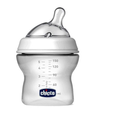 Chicco NaturalFeeling cumisüveg normál folyású ferde cumival - 150 ml normál átfolyás 0-2 hónapos korra 