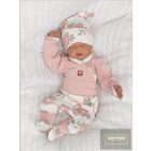 Zyzio&Zuzia 3 részes babakelengye szett:body+nadrág+sapka púder-virágos