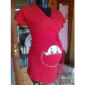   Mommy Style  kukucskálós kismama átlapolós felső,rövid ujjú/piros,kötős