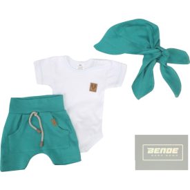   Zyzio&Zuzia 3 részes ,kisfiú nyári szett,body+rövidnadrág+sapka/zöld-fehér