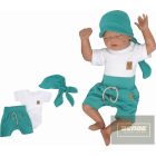 Zyzio&Zuzia 3 részes ,kisfiú nyári szett,body+rövidnadrág+sapka/zöld-fehér