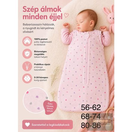 MM kislány ,vékony pamut hálózsák-rózsaszín szívecskés