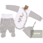 Zyzio&Zuzia 3 részes babakelengye szett:body+nadrág+sapka szürke csíkos Zebra