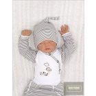 Zyzio&Zuzia 3 részes babakelengye szett:body+nadrág+sapka szürke csíkos Zebra