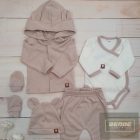 Zyzio&Zuzia 5 részes babakelengye szett:body+nadrág+sapka+kesztyű+kabát -bézs