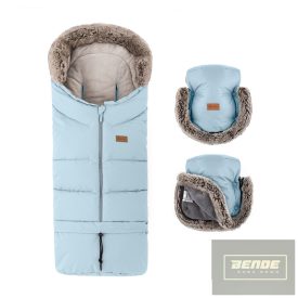  PETITE&MARS Téli szett Arctic 4in1 bundazsák + kézmelegítő kesztyű babakocsira Furry Sky Whisper