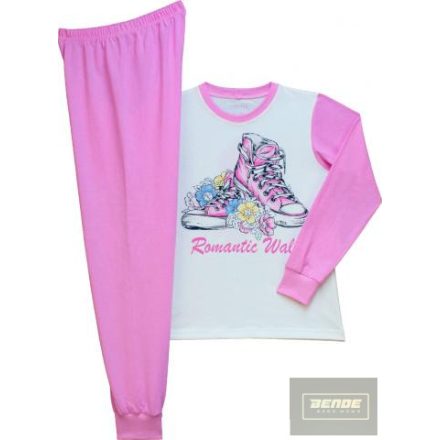 Pampress lány hosszú ujjú pamut pizsama-pink nyers tornacipős minta