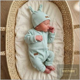   Kazum 2 részes baba szett ,cipzáras rugdalózó és sapka-akvamarin