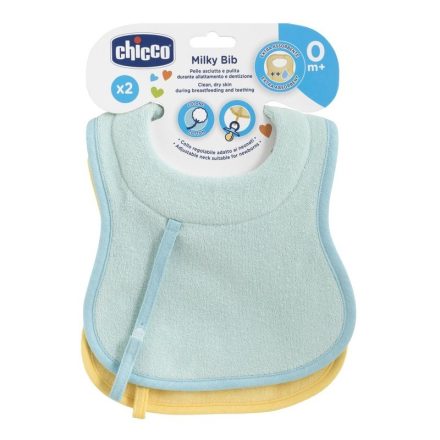 CHICCO Milky Bib előke nedvszívó nyakrésszel és cumipánttal - 2 db szivacsbetétes előke  AJÁNLOTT KOR: 0H + kék