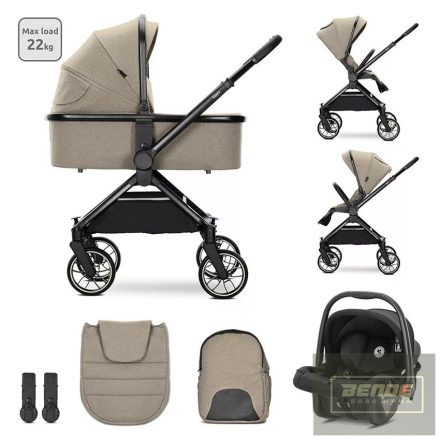 Lorelli Reya 3az1-ben multifunkciós babakocsi átfordítható tolókarral + Joy autóshordozó - Brown